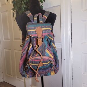 Vtg Multicolored Canvas Women's Backpack